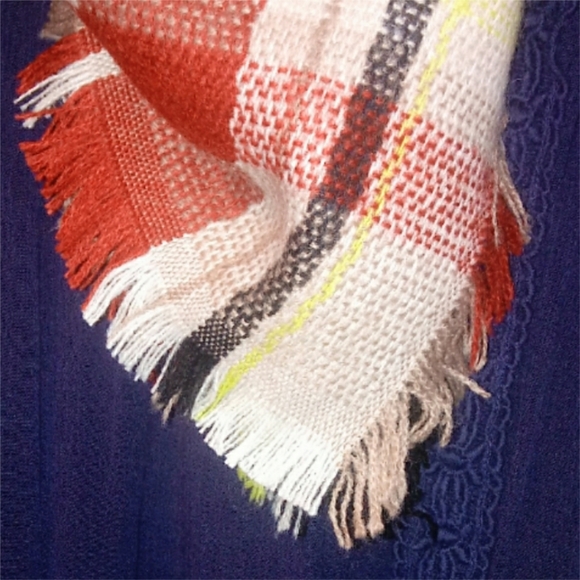 Red, Yellow, Cream & Black Check Square Scarf - Picture 5 of 7